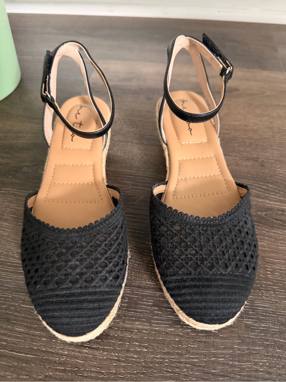 me too Black Crochet Espadrille Ankle-Strap Sandals